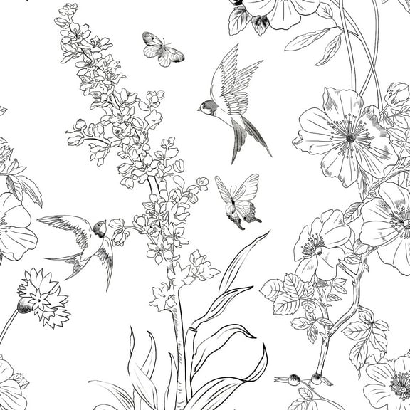 DAZLUTE Floral Wallpaper Peel and Stick Wallpaper Black White Wallpaper Self Adhesive Removable Contact Paper, 17.71" x 118"