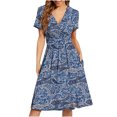 thumbnail image 1 of Vestido casual de manga corta de verano para mujer Vestido de fiesta floral con cuello en V y bolsillos Pompotops ghjkhdj16338, 1 of 4
