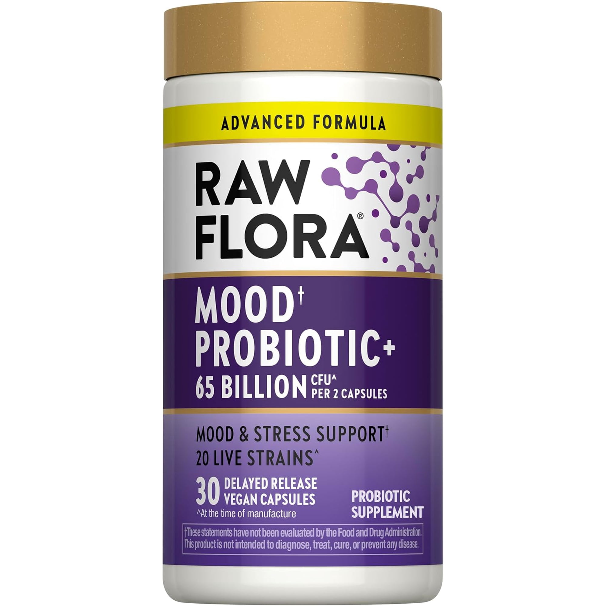 Mood Probiotic | 65 Billion CFU | 30 Capsules | Vegan & Gluten Free | by Raw Flora
