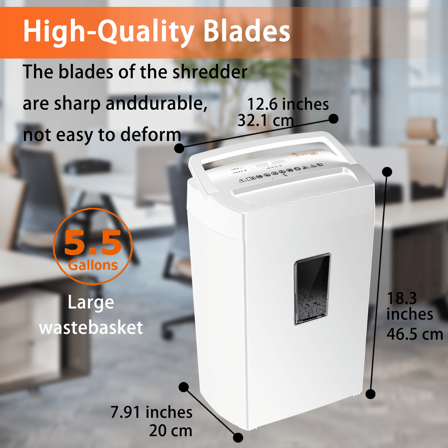 Bonsaii 12-Sheet Heavy-Duty Paper Shredder, P-4 Security, 5.5-Gallon Bin for Home/Office