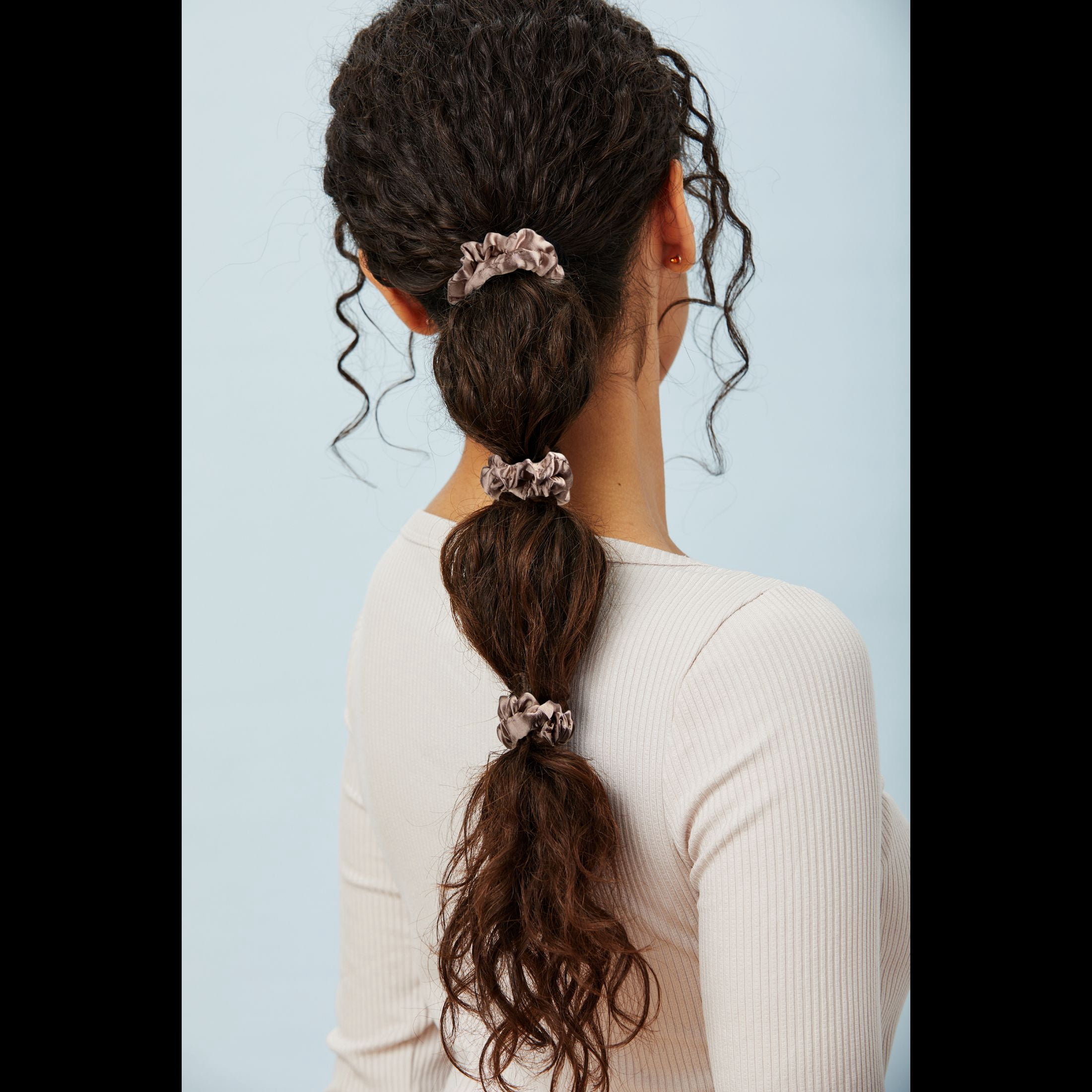 Scunci Luxe by Conair Mini Satin Scrunchies with Storage Bag, Blush & Black, 6-Count Pack