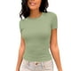 thumbnail image 1 of Top corto ajustado de manga corta para mujer - Camiseta básica informal con cuello redondo 2025 - Mezcla de rayón suave y elástico para uso diario, 1 of 5