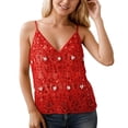 thumbnail image 4 of Sequin Beaded Camisole Slim Fit Layering Tank Top Cropped Sleeveless Shirt,Red,XL, 4 of 4