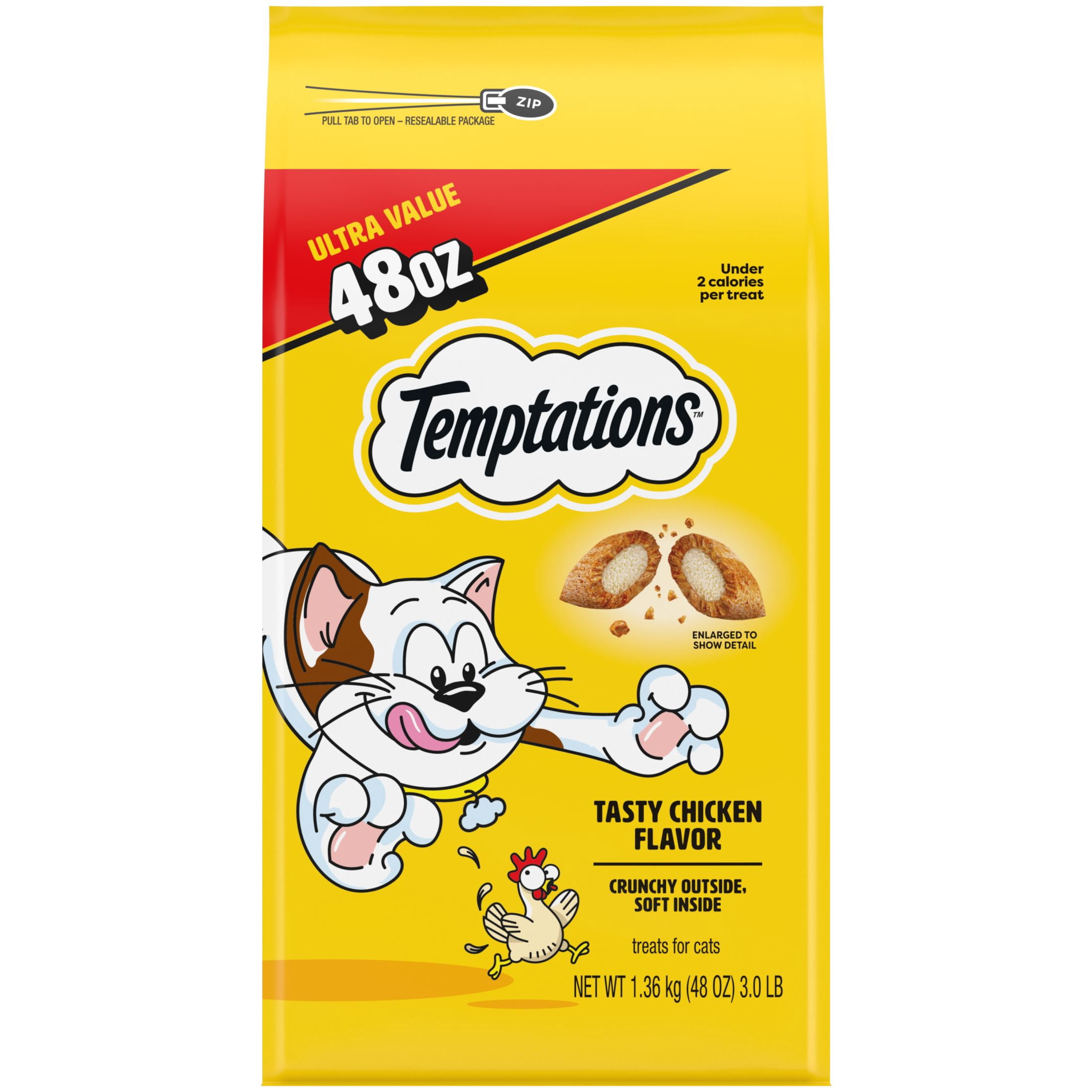 (2 pack) Temptations Classic Tasty Chicken Flavor Crunchy And Soft Treats For Cats, 48 Oz Pouch