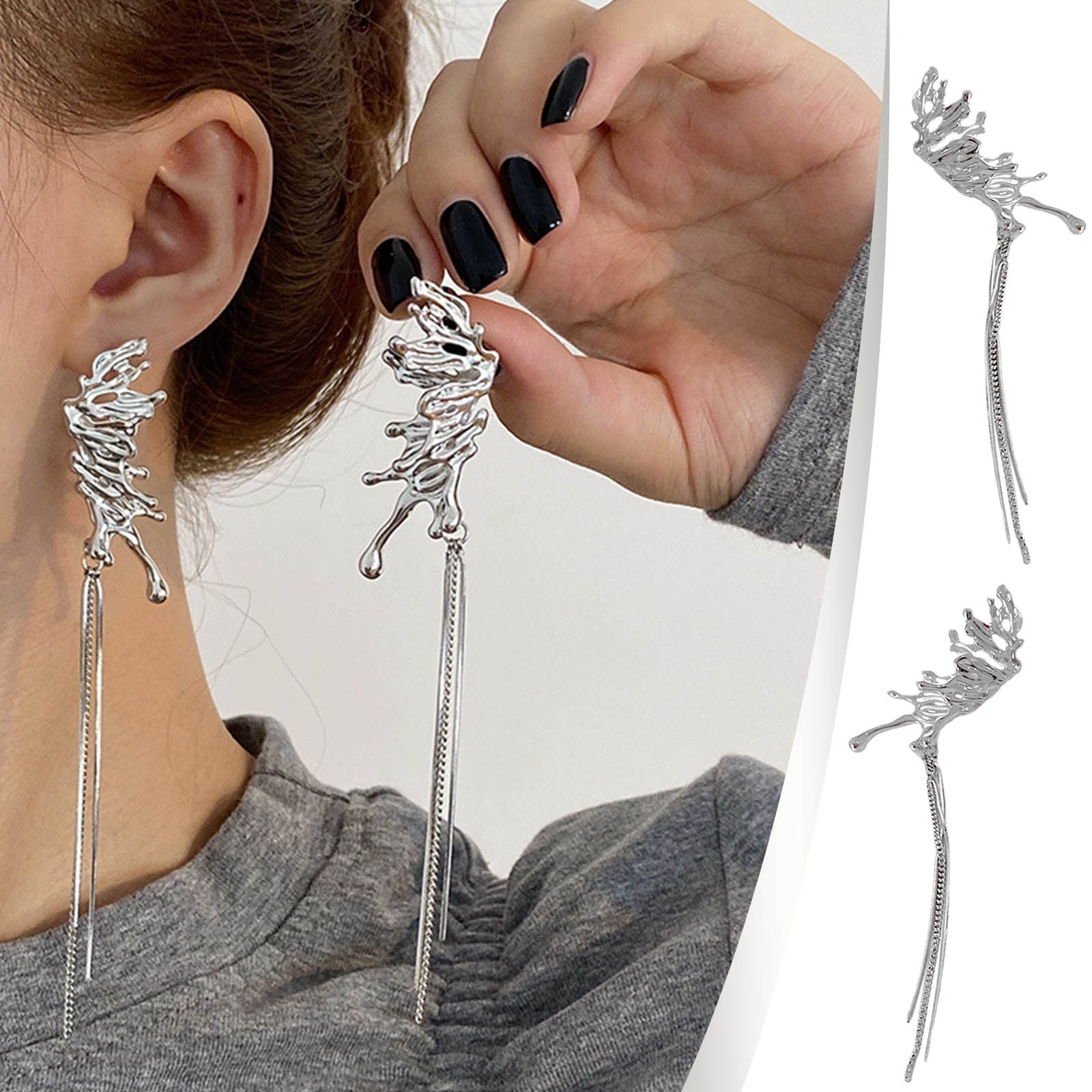 Up to 65 Off Long Three dimensional Butterfly Tassel Earrings Liquid Metal Style Design Tassel Earrings Necklace Rings Earring Jewelry on Clearance Walmart