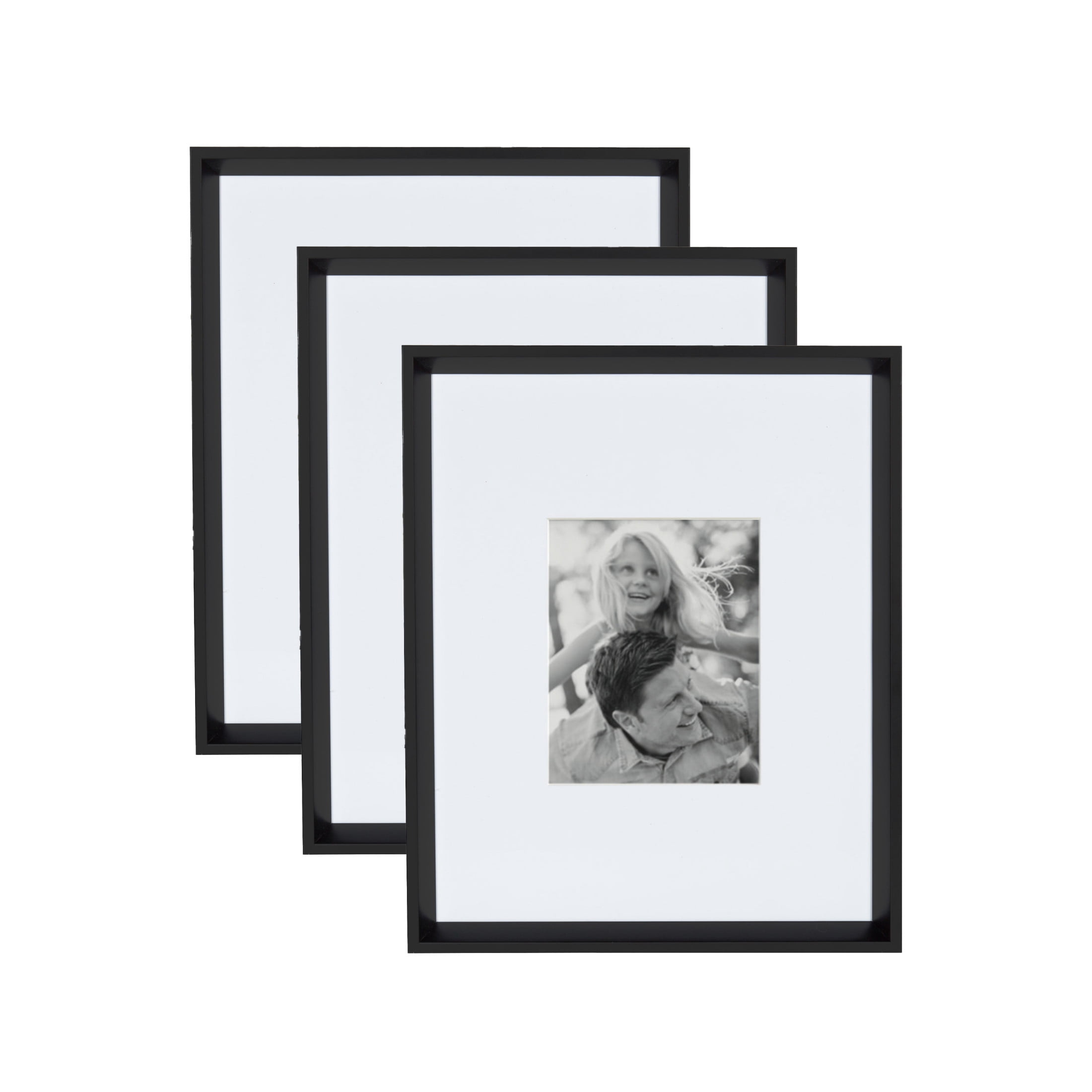 Kate and Laurel Calter Modern Wall Picture Frame Set of 3, 16x20 matted to 8x10, Black, Modern Three-Piece Frame Set for Gallery Wall Frame Set in Living Room Wall Decor