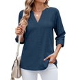 thumbnail image 2 of Female V Neck Casual Hollow Out Eyelet Embroidered Blouses Shirts Beach Cover Up Blouse Dressy Deep Blue S, 2 of 9