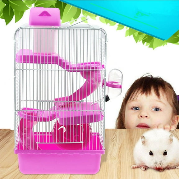 WORGEOUS  21 X27x45cm Three-story Luxury Villa Cage Small Animal Pink