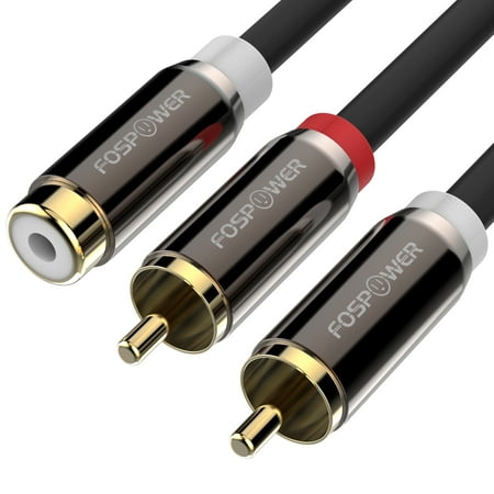 FosPower Y Adapter [8 inch] 2 RCA (Male) to 1 RCA (Female) Stereo Audio Y Adapter Subwoofer Cable [24k Gold Plated] 2 Male to 1 Female Y Splitter Connectors Extension