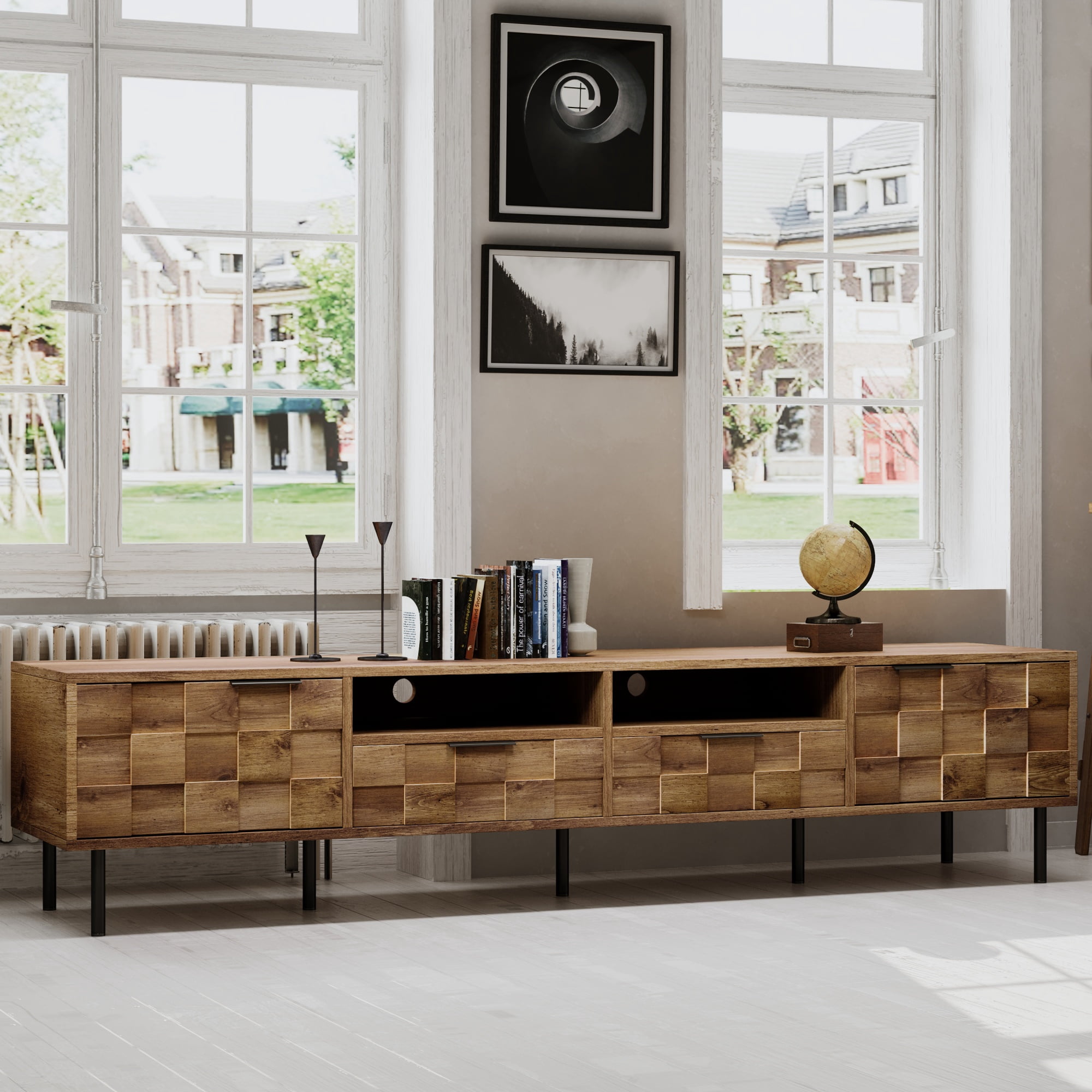 TV Stand for TVs up to 85 Inch, Mid-Century Modern Entertainment Center with 2 Drawers & 4 Cabinets, Media Console for Living Room