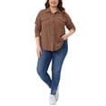 thumbnail image 2 of Agnes Orinda Women's Plus Size Halloween Outfits Button Down Shirts Textured Lapel Long Sleeve Jackets Casual Tops with Pocket Decor 4X Brown, 2 of 6