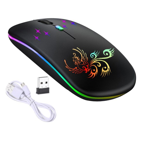 Ratón inalámbrico LED, Bluetooth 5.2 y 3.0, 2.4G, portátil, con luces de colores Negro
