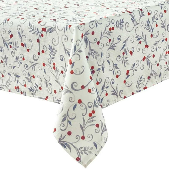 St Nicholas Square Gray Scroll with Berries Tablecloth Fabric Table Cloth 60x120