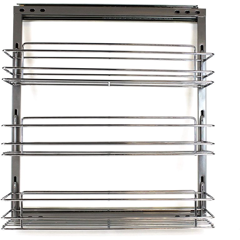 ML 017C Chrome Steel Cabinet Spice Rack 3 Shelves Full Pullout Set Polish Chrome Spice Rack Storage Organizer Mounts on The Cabinet Inside Left or