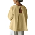 thumbnail image 3 of Rvasteizo Women Crew Neck Long Sleeve Linen Mix Duster Coat for Thin Daily Sun Proof Outer Layer Matching, 3 of 5