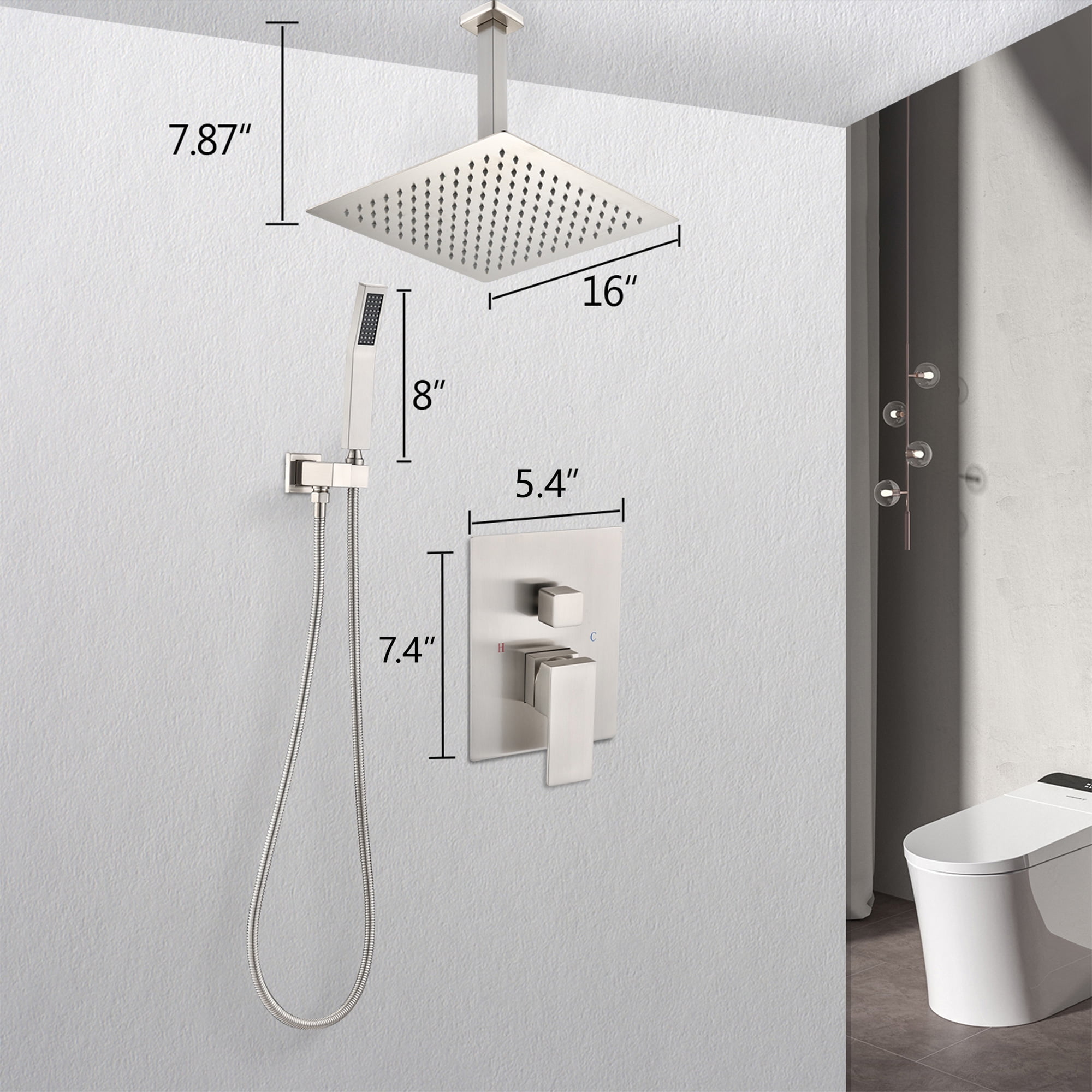 16 Inch Bathroom Rain Shower System Set ceiling mounted, Rainfall Shower Head with Handheld