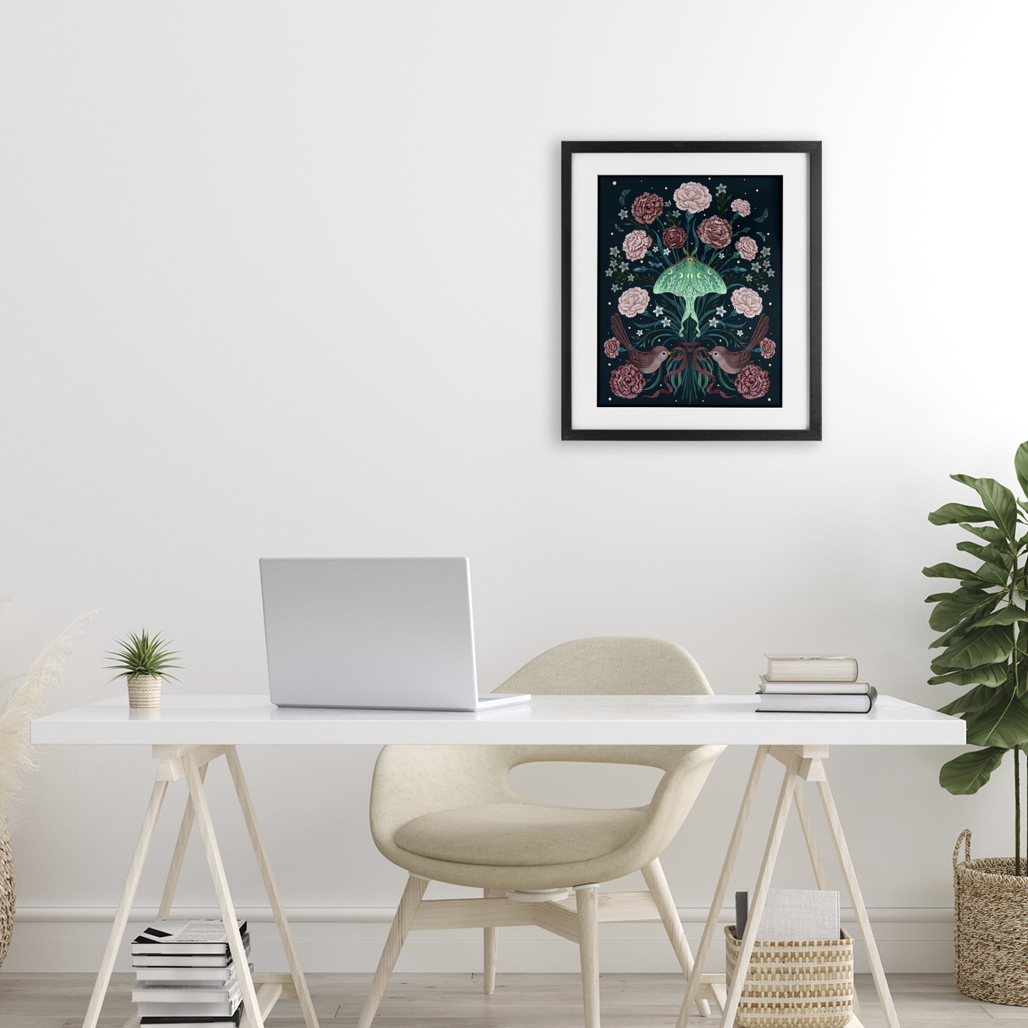 Stupell Industries January Carnations & Moth Black Framed Print Under Glass, design by Episodic Drawings
