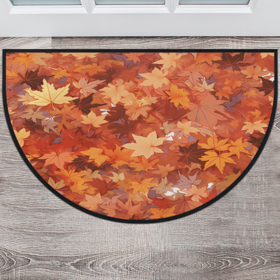 CURLYOOT Thanksgivingfall Maple Leaf Half Round Door Mat 40'' x 63'', Indoor Outdoor Entrance Rug, Semi Circular Area Rug, Non Slip Washable Absorbent Doormat, Laundry Room Rug