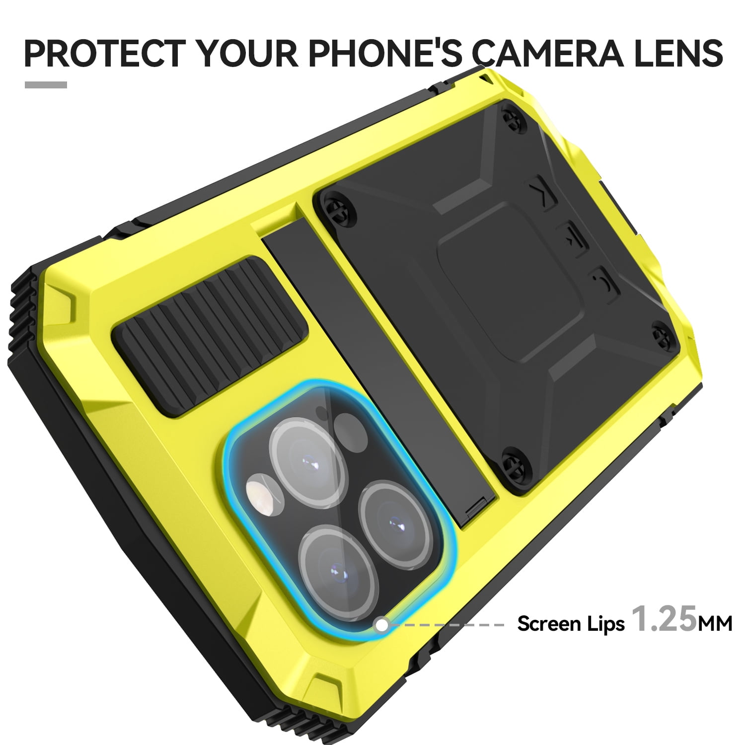 Dteck for iPhone 15 Pro Case,Outdoor Sports Military Heavy Duty Metal Cover Shockproof Dustproof Full Body Case with Built in Tempered Glass Screen Protector Hybrid Kickstand Cover,Yellow