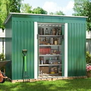 JAXSUNNY 9 x 4 ft. Outdoor Metal Steel Storage Shed with Sliding Roof & Lockable Door for Backyard Garden, Green