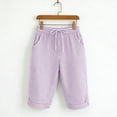 thumbnail image 6 of Bermuda Shorts for Women Drawstring Elastic High Waisted Stripe and Gingham Wide Leg Beach Shorts with Pockets Featuring Relaxed Fit Cuts Purple S, 6 of 9