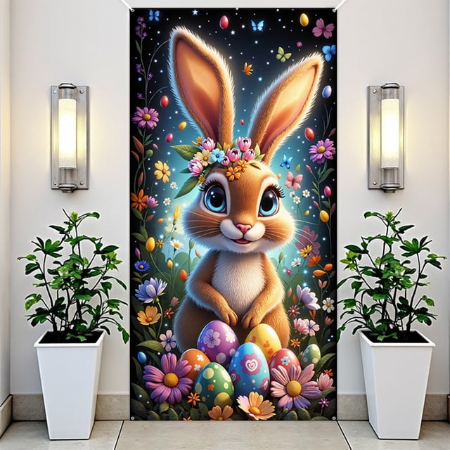 Cheapark Easter Couvre-Porte Festival Fête Intérieur Extérieur Rideaux de Porte Drapeaux en Tissu Suspendus