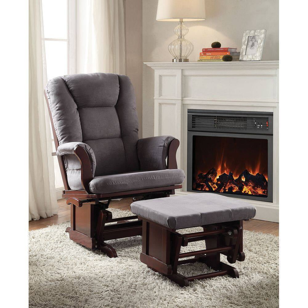 Gray and Brown Microfiber Gliding Chair with Ottoman