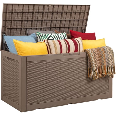 100 Gallon Large Deck Box Waterproof Resin Outdoor Storage For Patio Furniture, Garden Tools, Pool Accessories And Toys (Brown)