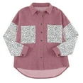 thumbnail image 6 of IROINNID Women's Corduroy Jacket Turndown Lapel Contrast Color Long Sleeve Casual Leopard Pockets Splicing Buttons Tops Outerwear Jacket Coat, Pink, 6 of 7