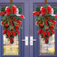 thumbnail image 4 of Christmas Stair Swag Wreath Cedar Pine Garland Real Touch Christmas Wreath with Red Bow Berry Front Door Wall Window Stairs Holiday Christmas Decoration 20 inch, 4 of 9