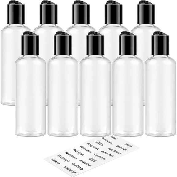 10-Pack Travel Bottles Set - 3.4 oz / 100ml Clear Leakproof Plastic Containers for Shampoo, Lotion, Toiletries