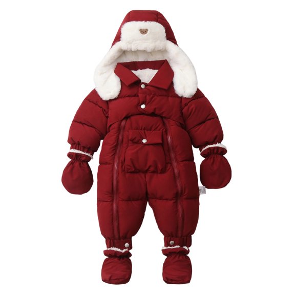 FYDUU Baby Snowsuit Girls Hooded Romper Jumpsuit Winter Warm Coat Lined Romper Soft Toddler Onesie Romper Outfit Casual Sports Wear
