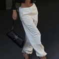 thumbnail image 4 of Pantalones cargo para mujer Puños elásticos ceñidos con bolsillos laterales Pantalones de senderismo fruncidos casuales retro de longitud completa Blanco L, 4 of 6