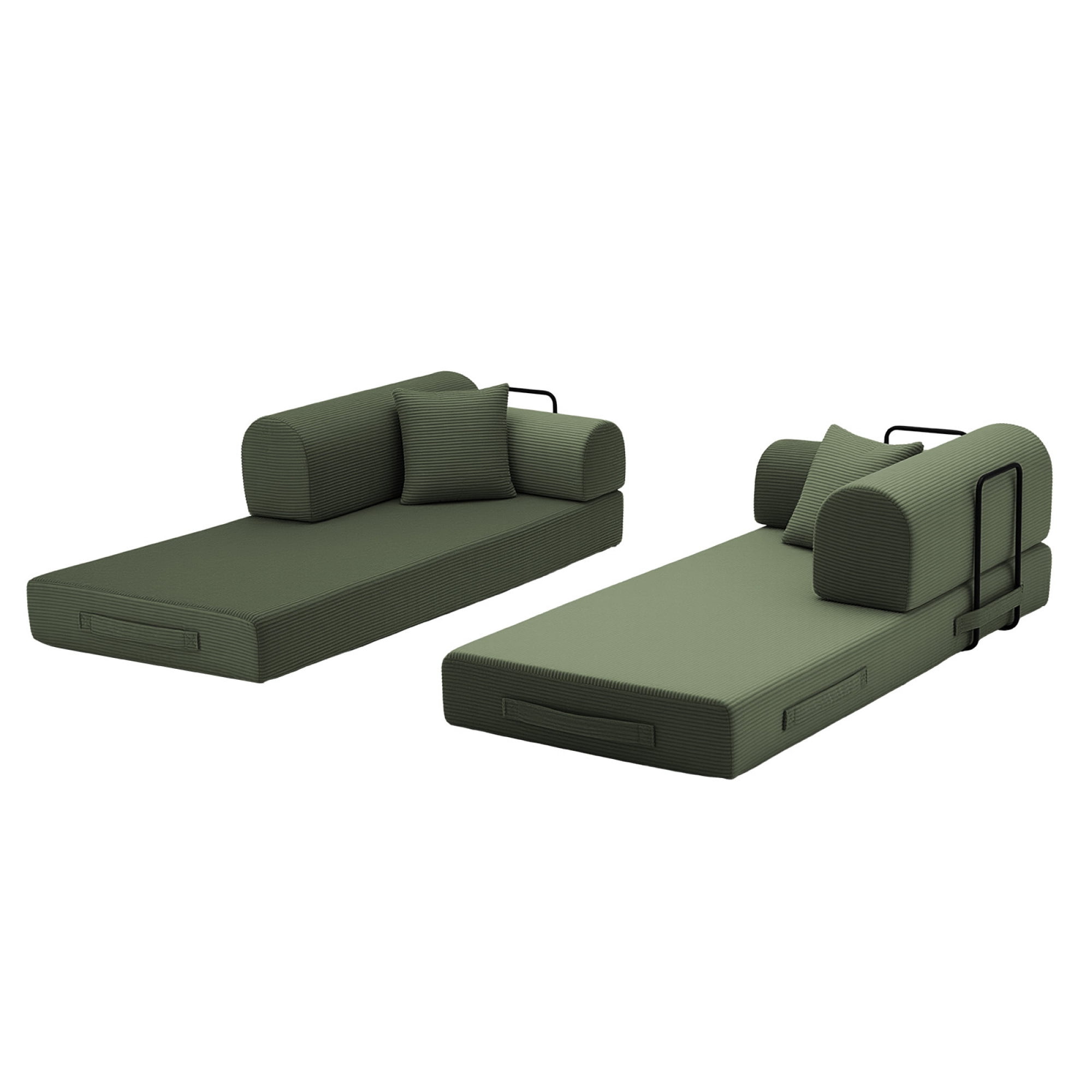 Leumius Oversized Corduroy Futon Sofa Bed Couch,78" Convertible Folding Mattress Couch with Fixed-Shape Frame,Floor Sofa Lounge Couch for Small Spaces,Apartments,Living Rooms,Grayish Green