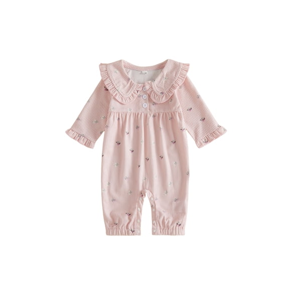 Loicainy Infant Baby Girl Autumn Corduroy Romper 3 6 12 18 Months Newborn Long Sleeve Doll Collar Floral Bodysuit