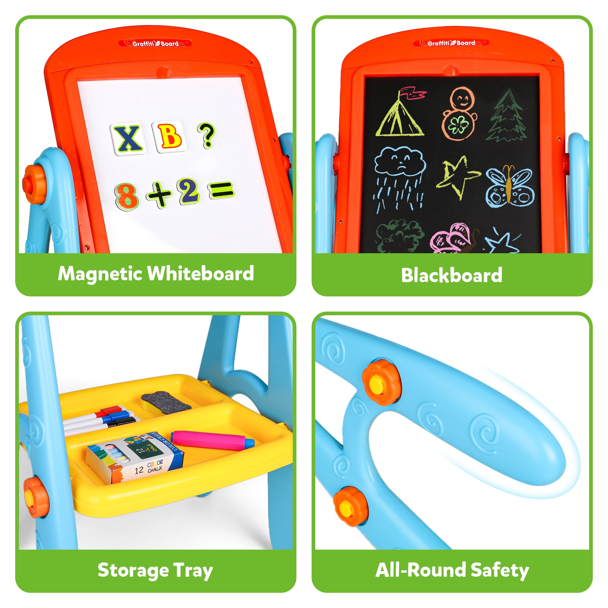 Freecat Easel for Kids, Double Sided Toddlers Art Easel with Magnetic White Board & Chalk Blackboard, Christmas Birthday Gift for Boys and Girls Age 2 3 4 5 6