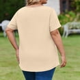 thumbnail image 4 of Trendy V Neck Pleated T Shirts for Women Plus Size Short Sleeve Tops Comfortable Soft Solid Color Loose Fit Curved Hem Dressy Summer Tees Beige XXL, 4 of 6