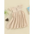 thumbnail image 3 of FEORJGP Toddler Girl Cotton Linen Dress 6M 1T 2T 3T 4T Kids Flying Sleeve Casual Dress Solid Color Round Neck Party Dress Button Decor A-Line Dress Infant Baby Loose Daily Summer Clothes, 3 of 9