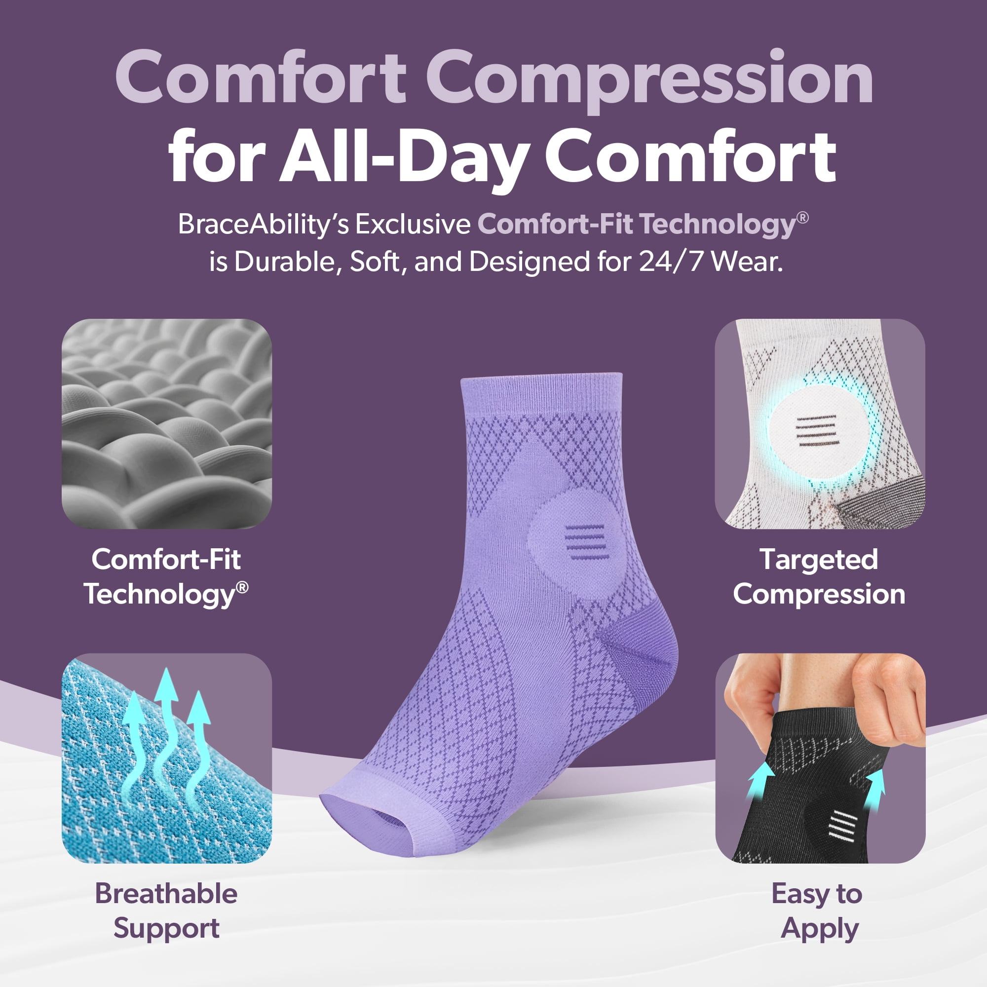 BraceAbility Neuropathy Compression Socks 20-30 mmHg Open Toe Circulation Support L, Gray, 1 Pair