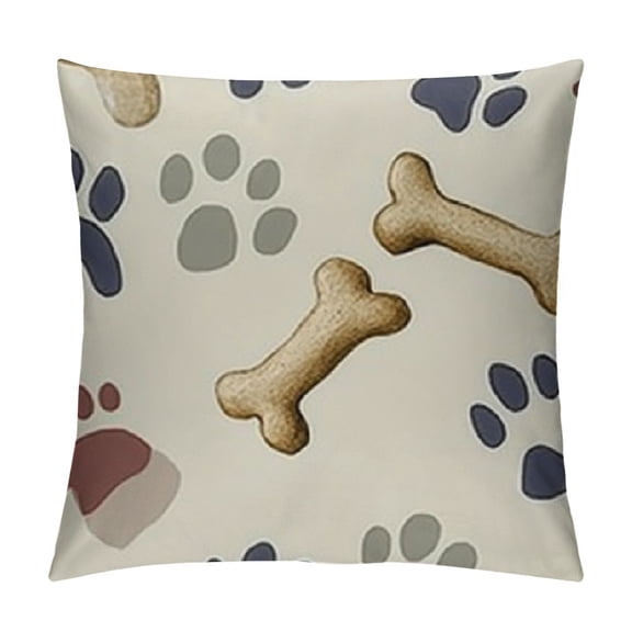 Patifu Dog Paw Prints Bone Decorative Throw Pillow Cover for Home Couch Living Room Bed Sofa - Short Plush Material, Double-Sided Printing, Invisible Zipper Design 12x12in