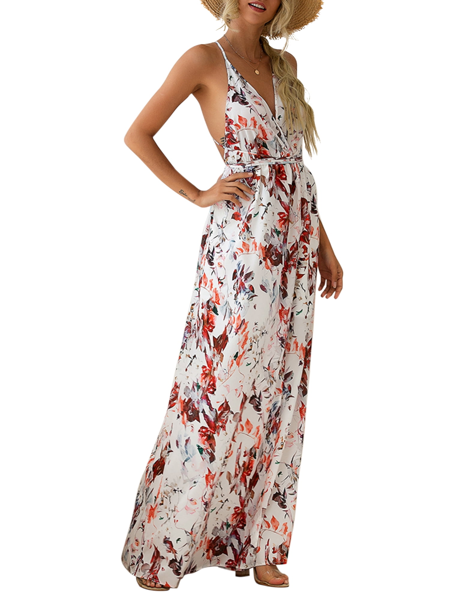 Women Hawaiian Floral Print Long Maxi ...