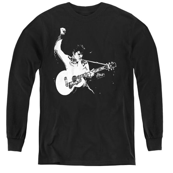 Elvis Presley Black And White Guitarman Youth Long Sleeve T-Shirt Black