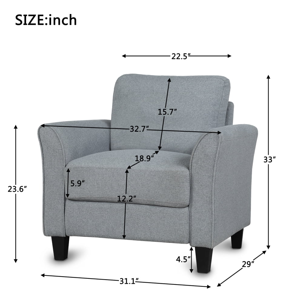 Modern Linen Fabric Recliner Chair,Mid-Century Armchair Single Sofa Accent Chair,Upholstered Comfy Reading Accent Chairs for Living Room,Gray
