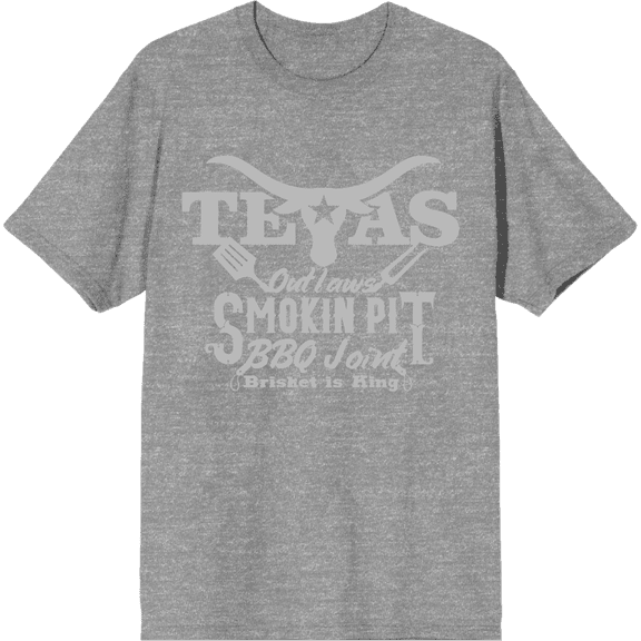 Texas Smokin' Pit BBQ Joint Adult Heather Gray Crew Neck Short Sleeve Tee-Medium
