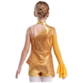thumbnail image 3 of TiaoBug Big Girls' Sequins Peplum Top One Shoulder Long Sleeve Gymnastics Leotard Hip Hop Jazz Dance Bodysuit Gold 8, 3 of 6