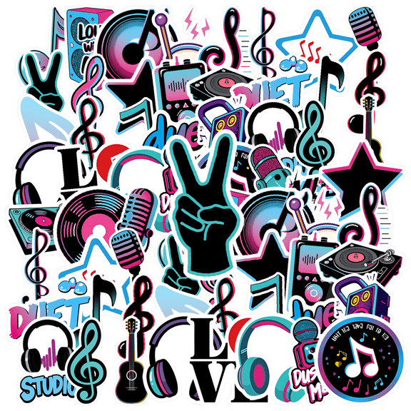 35pcs-50pcs Neon Stickers Stationery Stickers Holographic Kids Stickers Toy PVC Music Stickers for Phone Laptop Suitcase