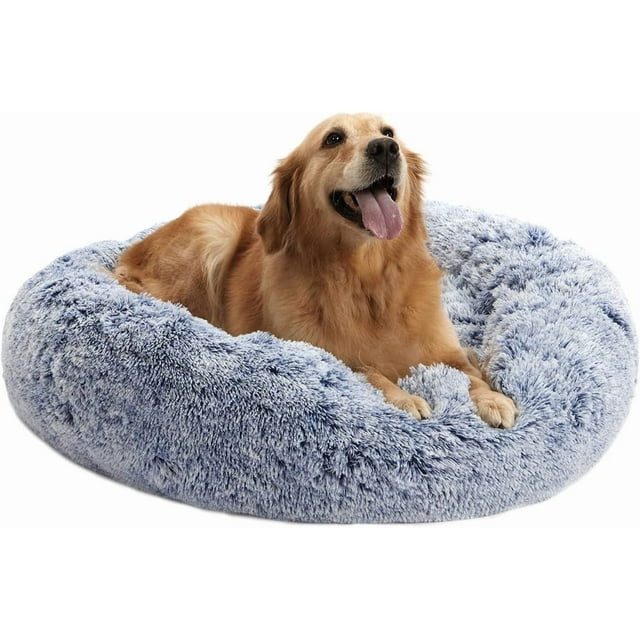 Calming Donut Dog Bed es Round Fluffy for Large Dogs -Anxiety Plush Machine Washable ( Large)