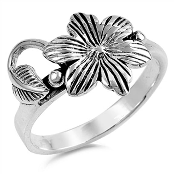 Oxidized Hawaiian Plumeria Leaf Flower Ring .925 Sterling Silver Band Jewelry Female Male Size 6