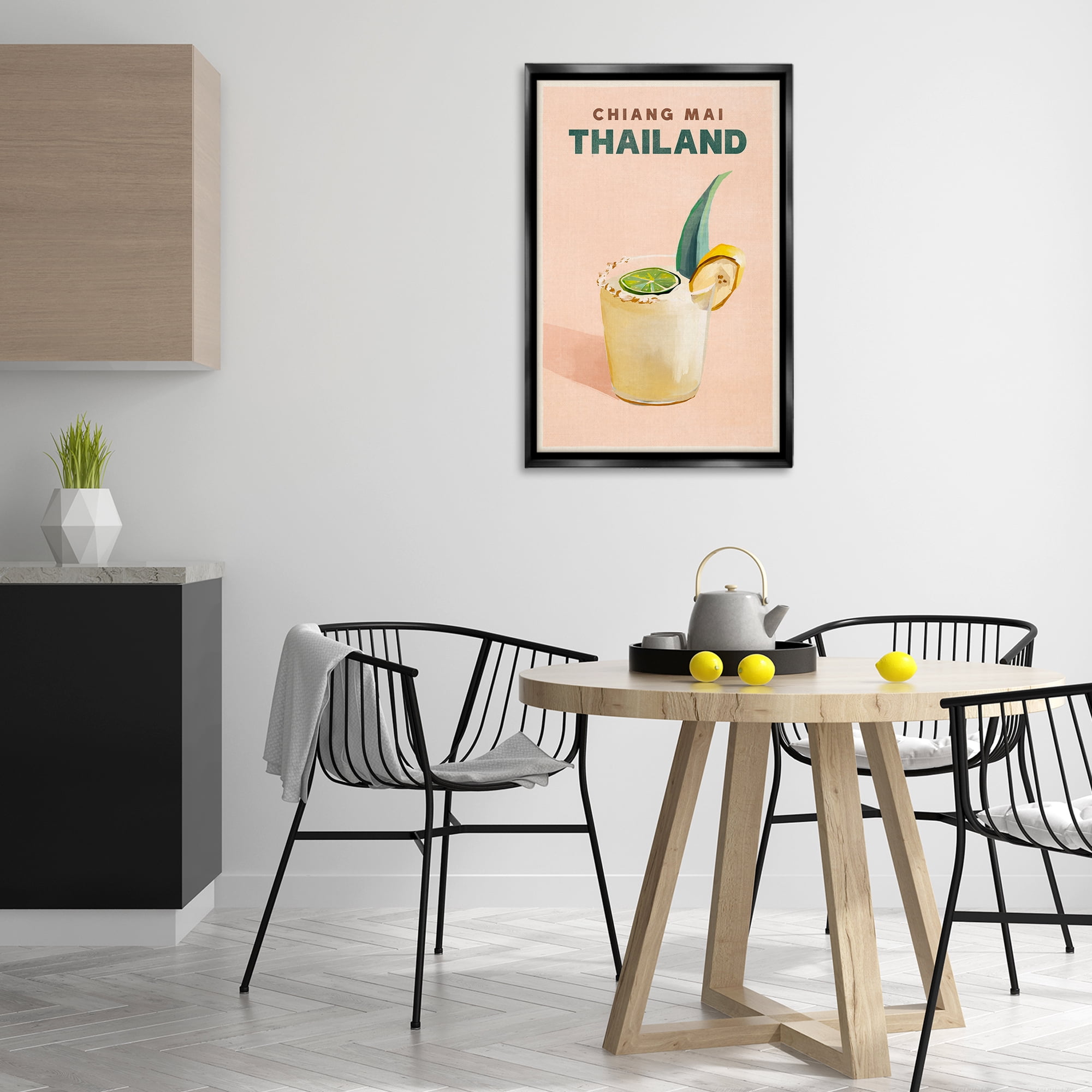 Stupell Industries Chiang Mai Thailand Cocktail Food & Beverage Painting Black Floater Framed Canvas Art Print Wall Art, 21 x 31
