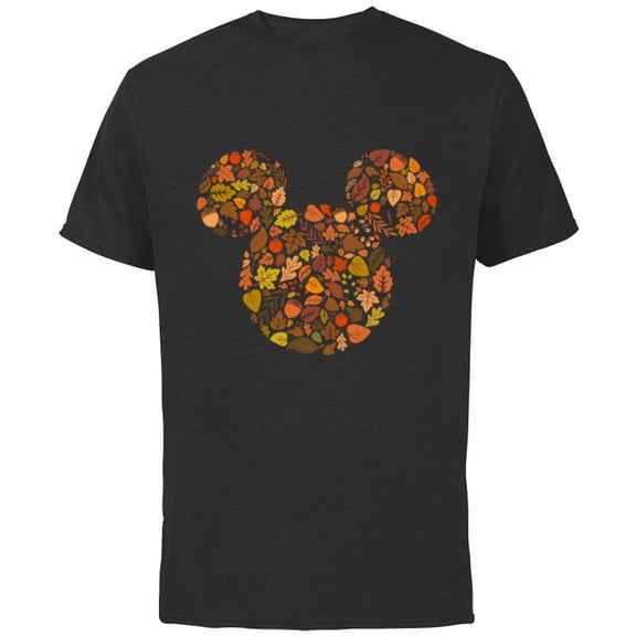Disney Mickey Mouse Head and Ears Icon Fall Leaves - Short Sleeve Cotton T-Shirt for Adults - Customized-Black